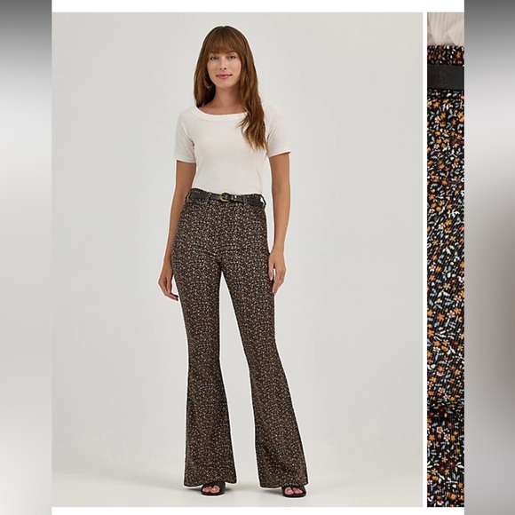 WOMEN'S HIGH RISE FLORAL PRINT CORDUROY FLARE JEAN - Picture 7 of 8